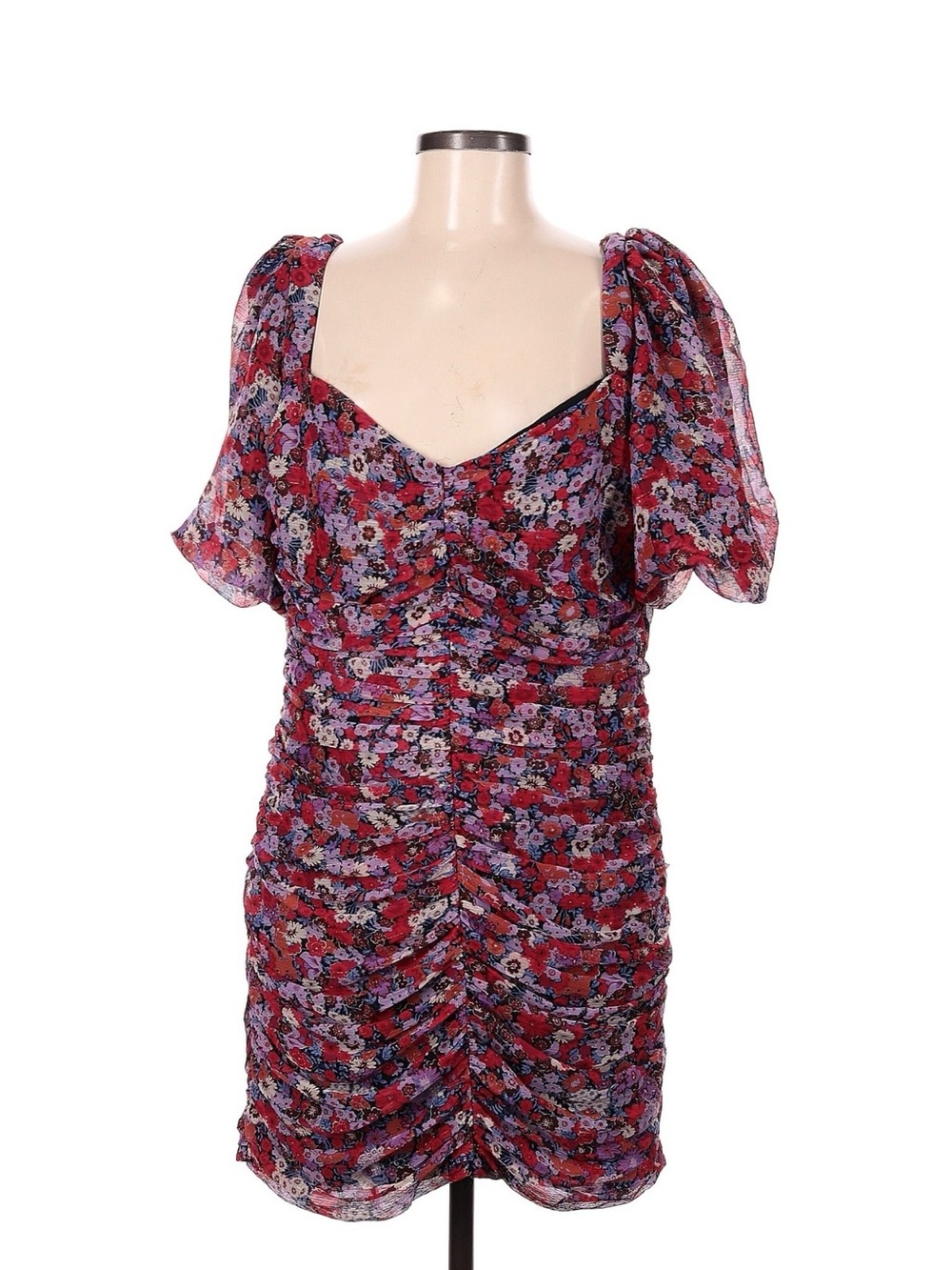 Zara Floral Ruched Mini Dress in Red and Purple